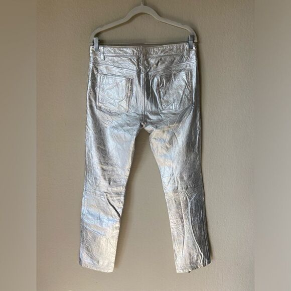 The Mighty Company The Queensway Lamb Leather Silver Pants Straight Leg Size 12 - Picture 10 of 13